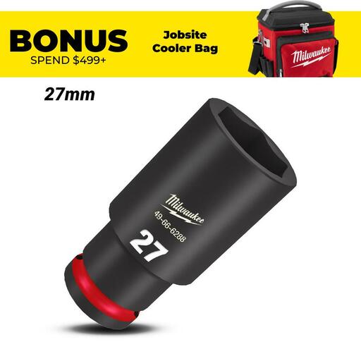 Milwaukee 49666288 1/2" Drive 27mm Metric Shockwave 6 Point Deep Impact Socket
