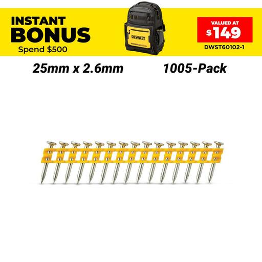DeWalt DCN8901025 1005-Pack 25mm x 2.6mm Concrete Pins Suit DCN890