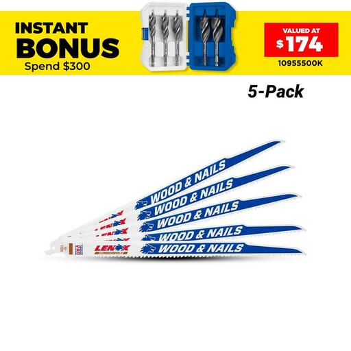 Lenox 20585156R 5-Pack 305 x 19 x 1.3mm 6TPI Wood Bi-Metal Reciprocating Saw Blades