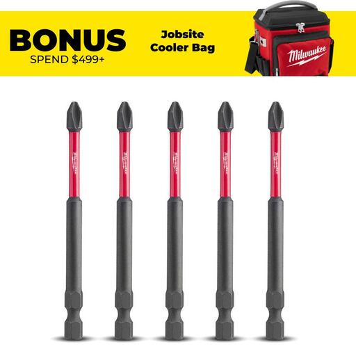 Milwaukee 48324564 SHOCKWAVE™ PH2 89mm (3-1/2") Power Bit - 5 Pack