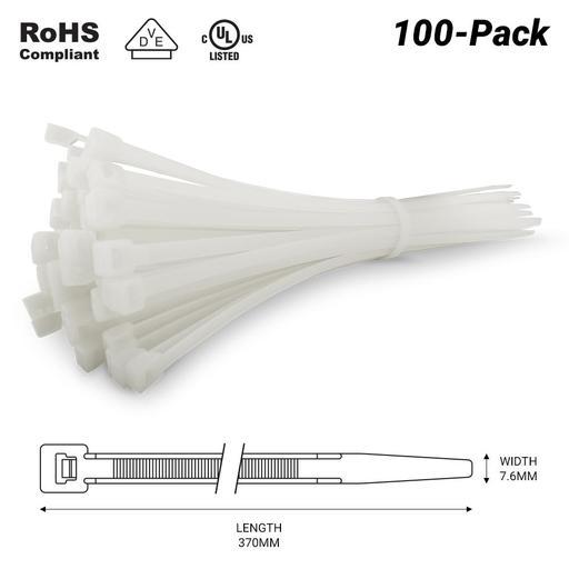 Fixed Fasteners FNCT370 100-Pack 370mm x 7.6mm Natural Nylon Cable Tie