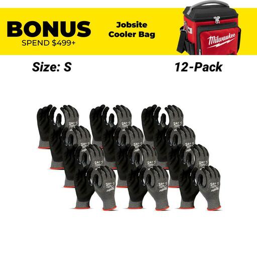 Milwaukee 48228950A 12 Pack Cut 5(E) Nitrile Dipped Gloves - (SMALL)