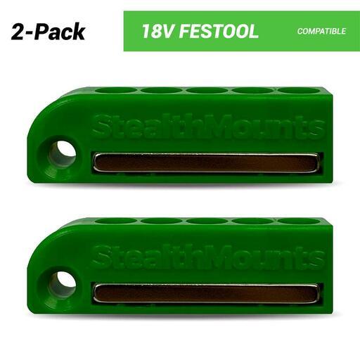 StealthMounts BH-FT-GRN-2 18V Festool 2-Pack Magnetic Green Drill Bit Holders