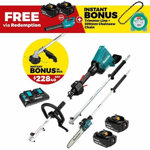 Makita DUX60PSPT2-B 36V (18V x 2) 5.0Ah Li-ion Cordless Brushless Multi Function Power Head Combo Kit with Attachments