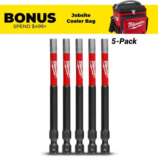 Milwaukee 48324753 5-Pack 89mm (3-1/2") SHOCKWAVE Hex 5mm Power Bit