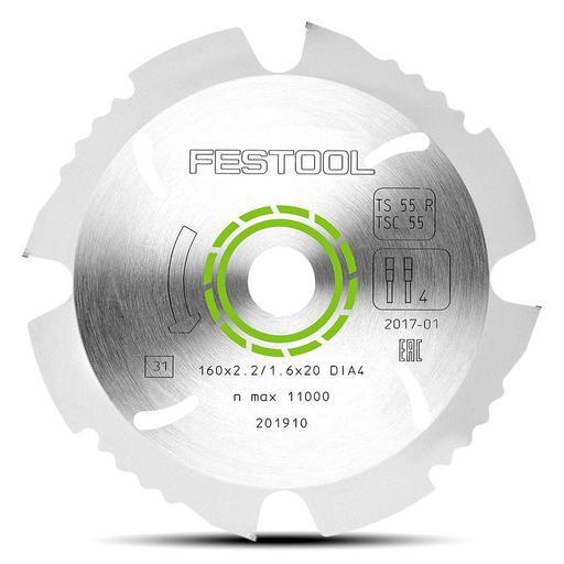 Festool 160x2,2x20 DIA 4 tooth (201910) 160mm (6") 4 Tooth Diamond Saw Blade for Cement Sheet