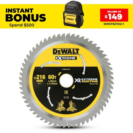 DeWalt DT99570-QZ 216mm (8.5") 60T Extreme Circular Saw Blade