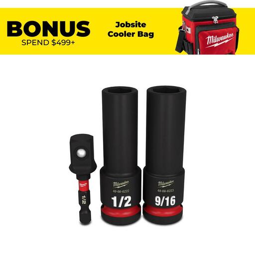 Milwaukee 49664485 Shockwave 1/2" Drive 3pce SAE Deep 6 Point Impact Socket Set