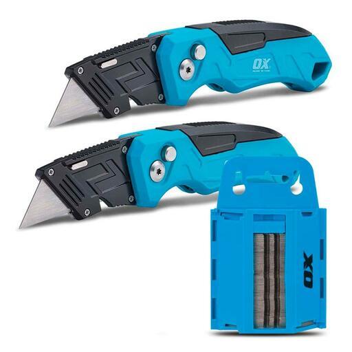 OX Tools OX-P223201 2-Pack Heavy Duty Fixed Blade Folding Knife With Replacement Blade Set