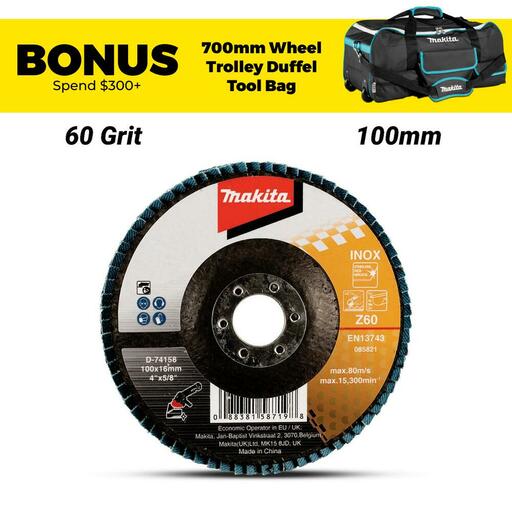 Makita D-74158 100mm (4") 60 Grit Zirconia Flat Eco Flap Disc