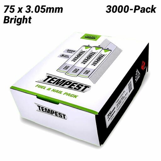 Tempest TEM0075B Tempest 3000-Pack Impulse 3.05mm x 75mm Bright D-Head Framing Nails + 3 Fuel Cells