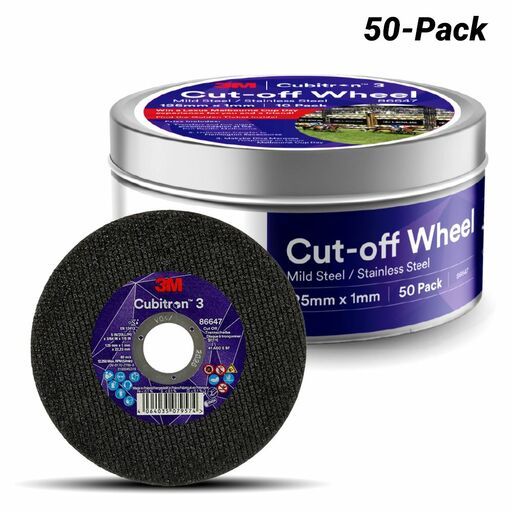 3M 7100377250 (86647) 50-Pack 125mm x 1mm x 22.23mm Abrasive Cubiton 3 Cut-Off Wheel Tin