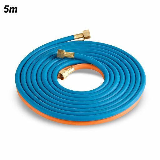Cigweld 208755 5mm x 5m 5/8"-18 UNF RH + LH Both Ends BlueJet RBX Fitted Gas Hose Oxy/LPG