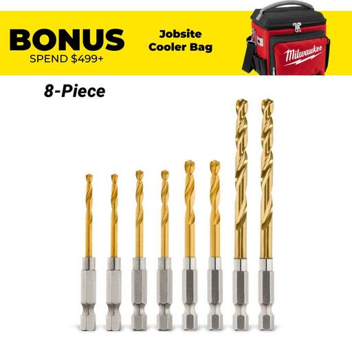 Milwaukee 48894868 8pce SHOCKWAVE Red Helix Titanium Drill Bit Rivet Size Set