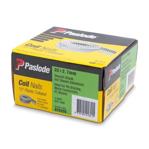 Paslode B25255 32mm x 2.7mm Hot Dipped Galvanised Plastic Collated Coil Nails - 2 Pack