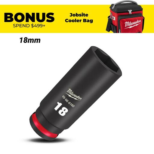 Milwaukee 49666160 18mm 3/8" Drive Shockwave Metric Deep 6 Point Impact Socket