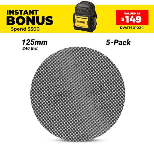 DeWalt DTM3107-QZ 5-Pack 125mm (5") 240 Grit Extreme Mesh ROS Sanding Disc