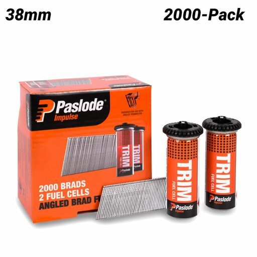 Paslode B20738 2000-Pack 38mm 16 Gauge Zinc Plated Angled Brad Nails with 2 x Fuel Cells