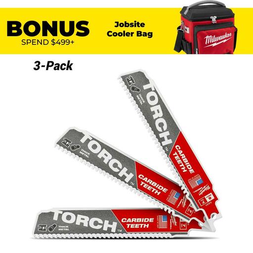 Milwaukee 48005301 3-Pack 150mm The TORCH with Carbide Teeth SAWZALL Recipro Saw Blades
