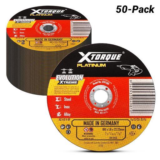 Xtorque XPFI180-50 Platinum 50-Pack 180mm (7") 1.6mm Flat Center Platinum Inox Cutting Disc - MADE IN GERMANY