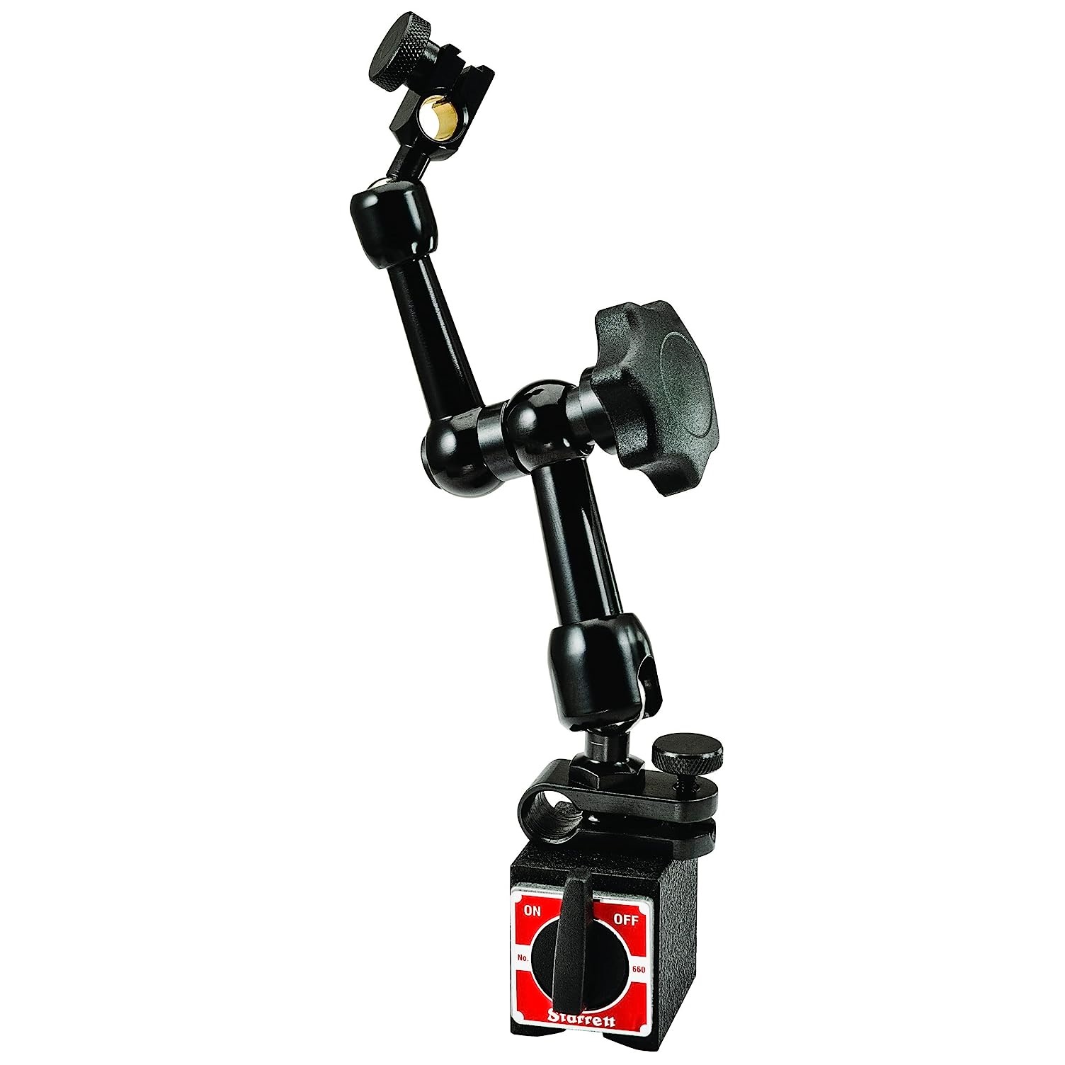 Starrett 660 Magnetic Base Indicator Holder with Post Assembly for Fast and Easy Indicator Positioning – Single Knob, Three Adjustable Pivots 68621