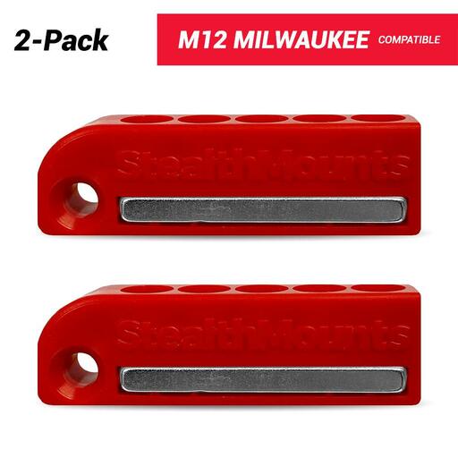 StealthMounts BH-MW12-RED-2 M12 Milwaukee 2-Pack Magnetic Red Drill Bit Holders