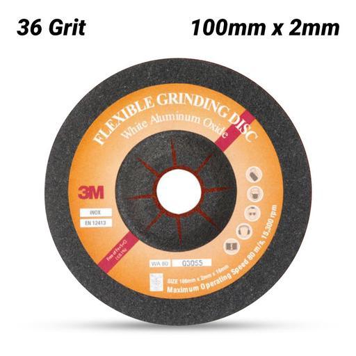 3M XB002005527 100mm x 2mmm 36 Grit White Aluminium Flexible Grinding Disc