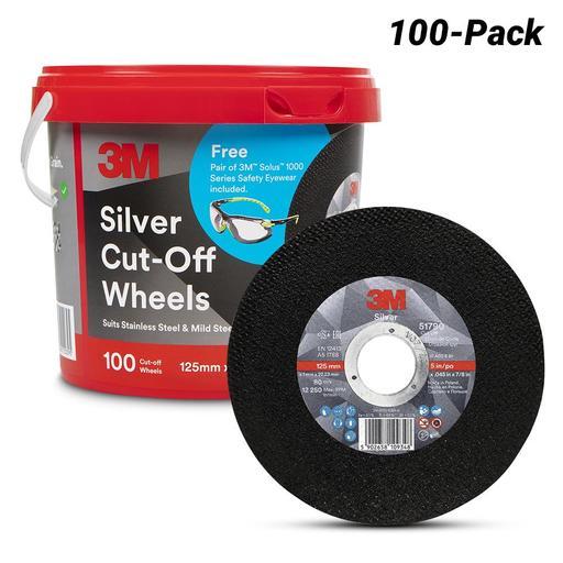 3M AC019441313 100-Pack 125mm x 1mm x 22.23mm Silver Cut-Off Wheel with Solus 1000 Series Safety Eyewear