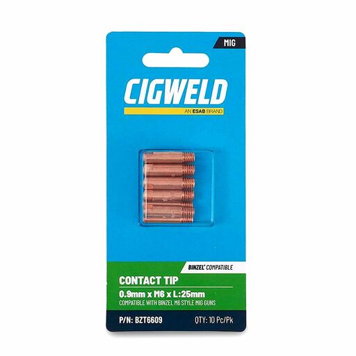 Cigweld BZT6609 10-Pack 0.9mm x M6 x L:25mm Contact Tip