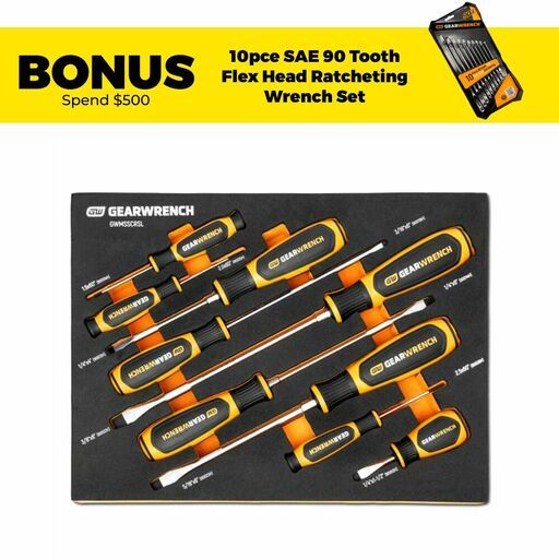 GEARWRENCH GWMSSCRSL 9pce Slotted Dual Material Screwdriver Set in Foam Storage Tray