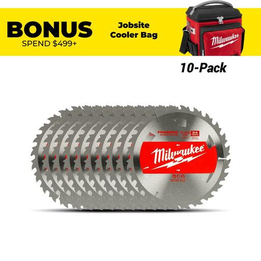 Milwaukee 48418710x10 10-Pack 184mm (7-1/4") 24-Tooth Framing Wood Circular Saw Blade