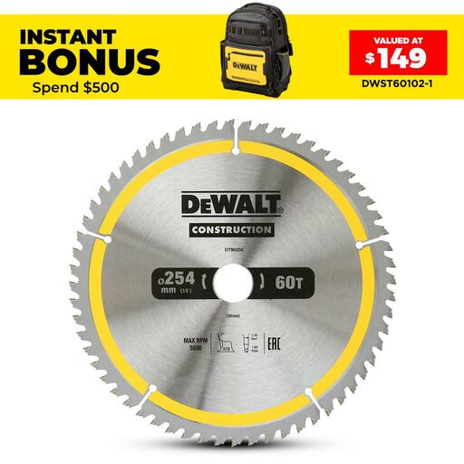DeWalt DT90250-QZ 254mm (10") 60T Construction Circular Saw Blade