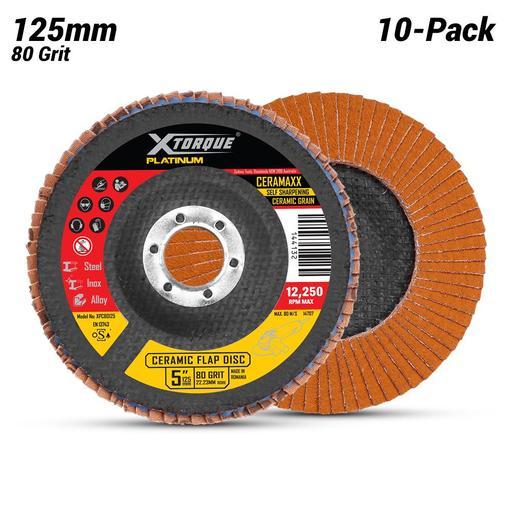 Xtorque XPC80125-10 Platinum 125MM Premium 80 Grit Ceramic Flap Disc Made In Germany-10 Pack