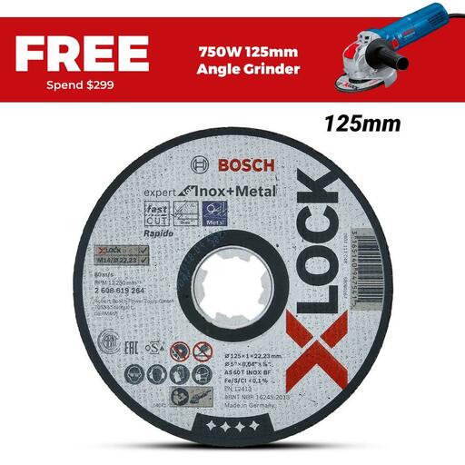 Bosch X-LOCK EXPERT >INOX (2.608.619.264) 125mm x 1.0mm x 22.23mm Straight Inox+Metal Cut Off Disc