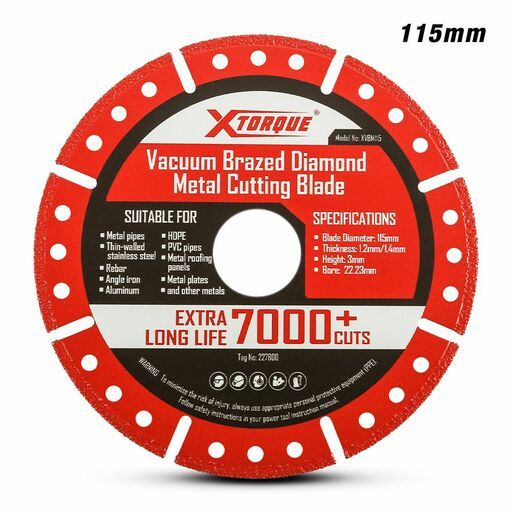 Xtorque XVBM115 115mm x 22.23mm x 1.2mm Vacuum Brazed Diamond Metal Cutting Blade