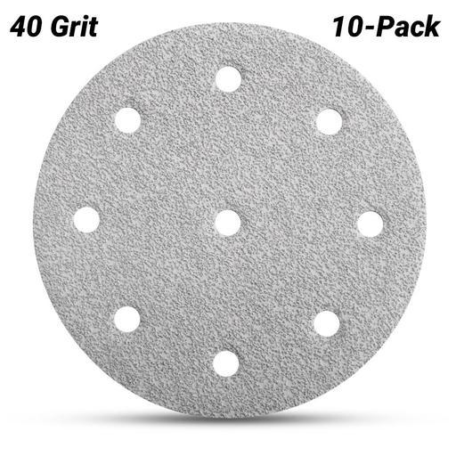 Primex 7530 10-Pack 125mm (5") 9 Hole Premium Aluminium Oxide 40 Grit Sanding Discs - MADE IN FRANCE