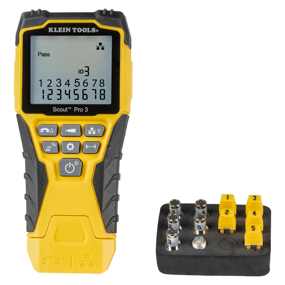 KLEIN Tools A-VDV501-851 Cable Tester Kit with Scout™ Pro 3 Tester Remotes Adapter and Battery