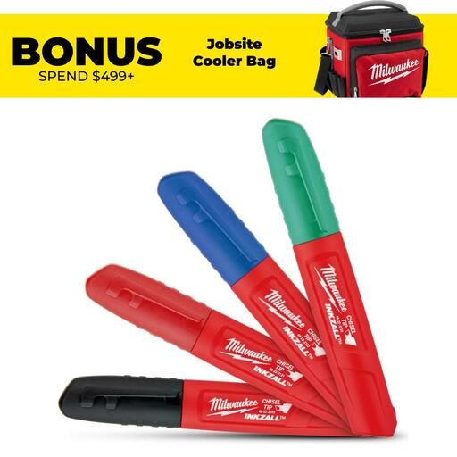 Milwaukee 48223109 INKZALL 4-Pack Chisel Tip Coloured Markers