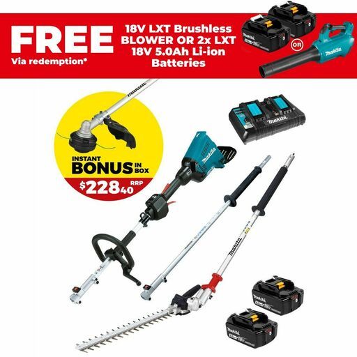 Makita DUX60PHPT2-B 36V (18V x 2) 5.0Ah Li-Ion Cordless Brushless Multi Function Power Head Combo Kit with Attachments