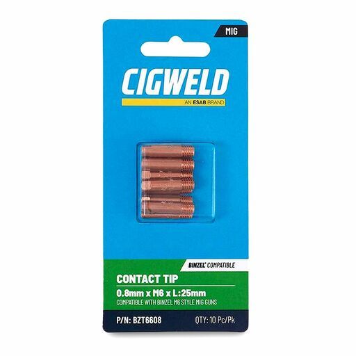 Cigweld BZT6608 10-Pack 0.8mm x M6 x L:25mm Contact Tip