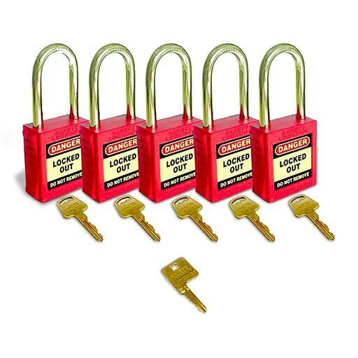 Uniform Safety Signs UL417 5-Pack Premium Red Safety Padlocks With Master Key