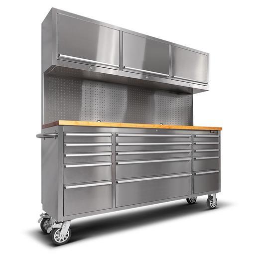 Daytona D153SS 72" Stainless Steel Mobile Work Bench with 15 Drawers Tool Chest & 3 Door Cabinet