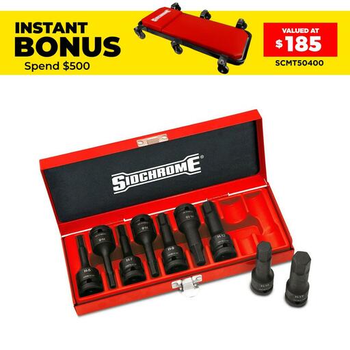 Sidchrome XS4H09MT 9pce 1/2" Drive INHEX Metric Impact Socket Set