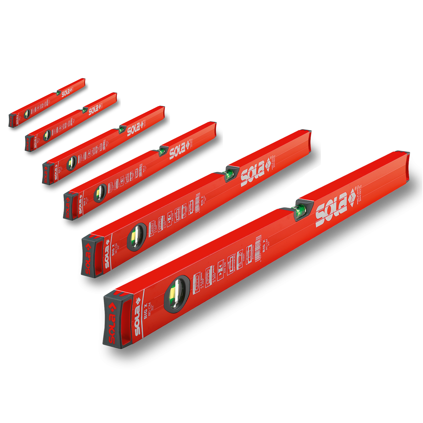 SOLA BIGX6PK Aluminium 2 & 3 Vial Box Profile Spirit Level Set BIG X 40/60/80/100/120/200cm – Made in Austria