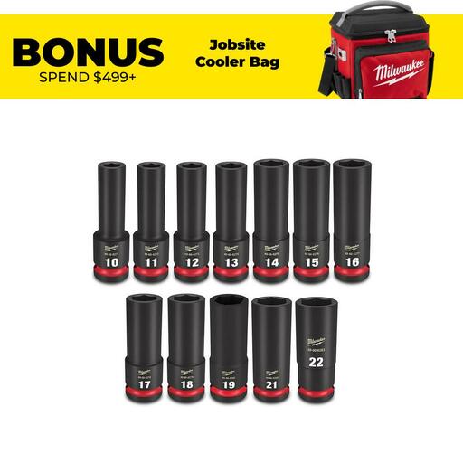 Milwaukee 49667054 Shockwave 1/2" Drive 12pce Metric Deep 6 Point Impact Socket Set