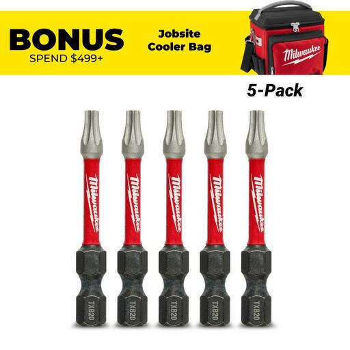 Milwaukee 48324694 5-Pack 50mm (2") TXB020 SHOCKWAVE Power Bit Security Torx
