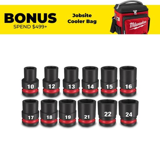 Milwaukee 49667052 Shockwave 1/2" Drive 12pce Metric Standard 6 Point Impact Socket Set