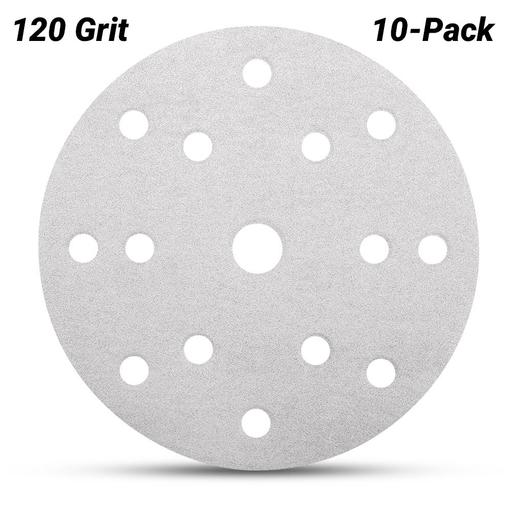 Primex 7365 10-Pack 150mm (6") 15 Hole Premium Aluminium Oxide 120 Grit Sanding Discs - MADE IN FRANCE