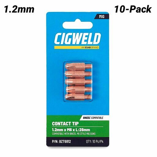 Cigweld BZT6812 10-Pack 1.2mm x M6 x L:28mm Contact Tip