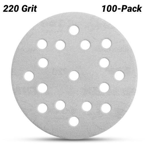 Primex 4107 100-Pack 125mm (5") 17 Hole Premium Aluminium Oxide 220 Grit Sanding Discs - MADE IN FRANCE